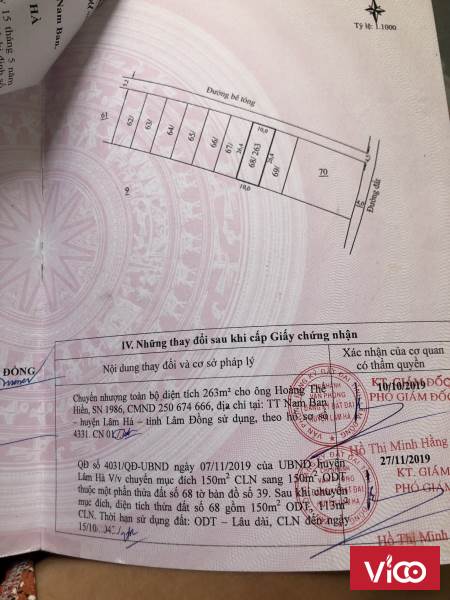 Bán đất Thăng Long trung tâm thị trấn Nam Ban(10x26 100m2 thổ cư)