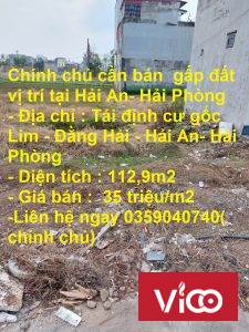 Chính chủ cần bán gấp đất vị trí tại Hải An Hải Phòng