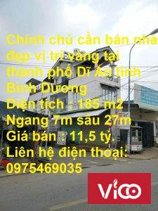 Chính chủ cần bán nhà đẹp vị trí vàng tại thành phố Dĩ An tỉnh Bình Dương