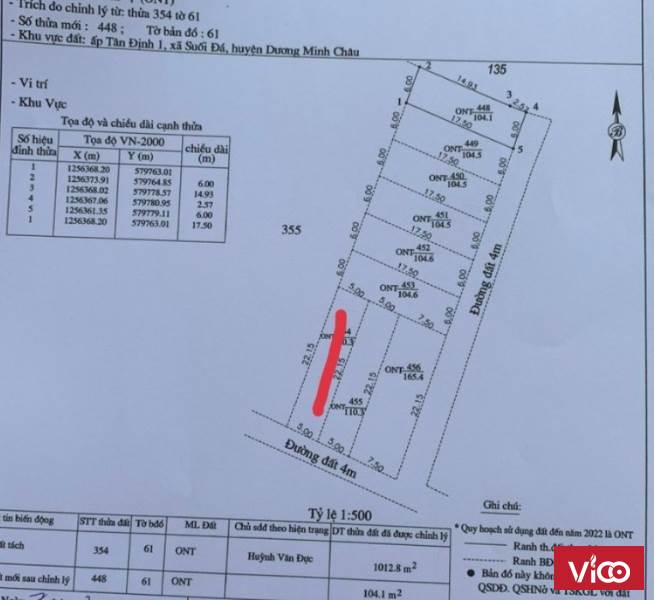 Đất thổ cư ấp tân Định1, Suối Đá, Duong Minh Châu