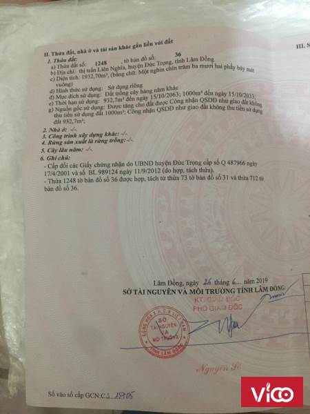 Chính chủ bán hơn 1,9 sào đất thị trấn Liên Nghĩa, Đức Trọng tổ 3435