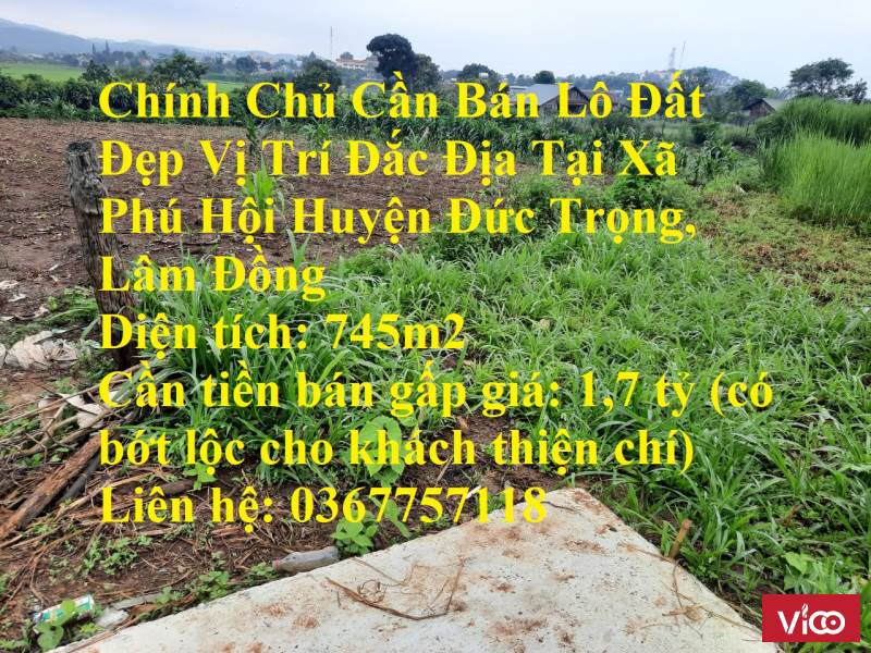 Chính Chủ Cần Bán Lô Đất Đẹp Vị Trí Đắc Địa Tại Xã Phú Hội Huyện Đức Trọng, Lâm Đồng