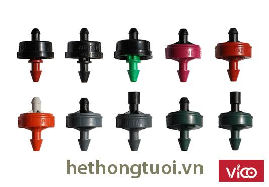 Đầu tưới nhỏ giọt bù áp, dây tưới nhỏ giọt bù áp, que cắm nhỏ giọt bù áp, chia 2 bù áp, chia 4 bù áp