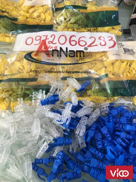 Đầu chụp mạng Cat6 màu xanh vàng trắng trong commscope