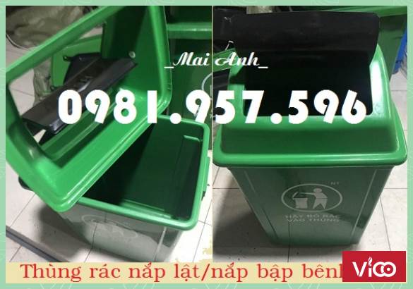 Thùng rác công nghiệp 60L, thùng rác nhựa HDPE nắp lật