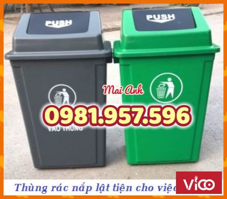 Thùng rác công nghiệp 60L, thùng rác nhựa HDPE nắp lật