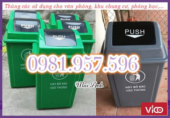 Thùng rác công nghiệp 60L, thùng rác nhựa HDPE nắp lật
