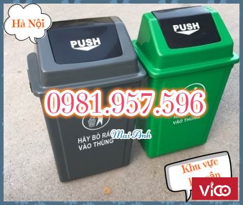 Thùng rác công nghiệp 60L, thùng rác nhựa HDPE nắp lật