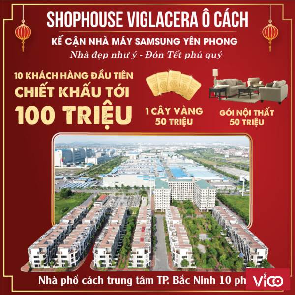 Shophouse Viglacera Ô Cách Ngôi nhà thứ 2 tại thủ phủ KCN lớn nhất Miền Bắc30tr/m2