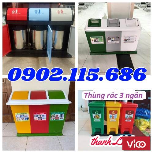 Thùng rác nhựa, thùng đựng rác 3 ngăn