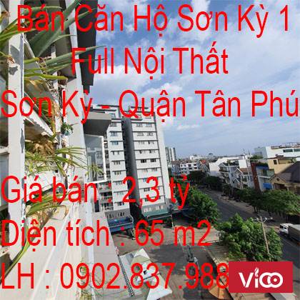 Bán Căn Hộ Sơn Kỳ 1, S 65m2 Full Nội Thất, 2PN Phường Sơn Kỳ, Quận Tân Phú, Tp Hồ Chí Minh