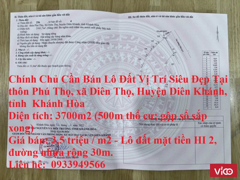 Chính Chủ Cần Bán Lô Đất Vị Trí Siêu Đẹp Tại Diên Khánh, Khánh Hòa