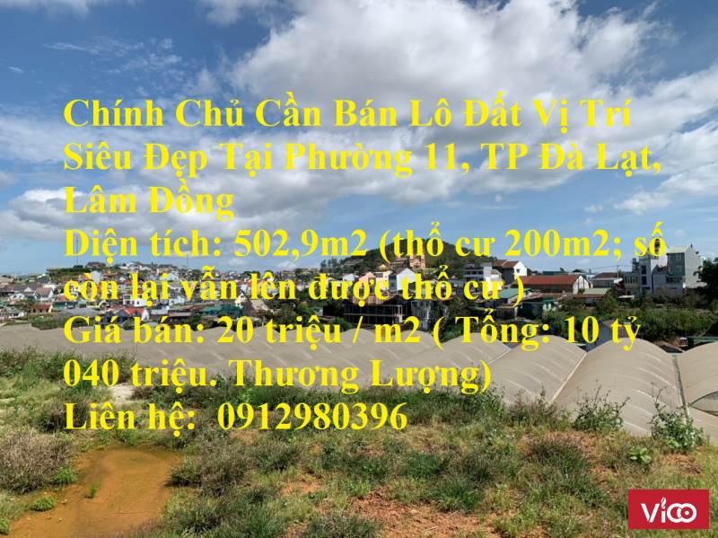 Chính Chủ Cần Bán Lô Đất Vị Trí Siêu Đẹp Tại Phường 11, TP Đà Lạt, Lâm Đồng