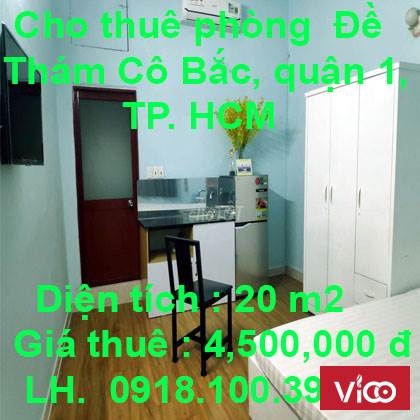 Cho thuê phòng khu Đề Thám Cô Bắc, quận 1, TP. HCM