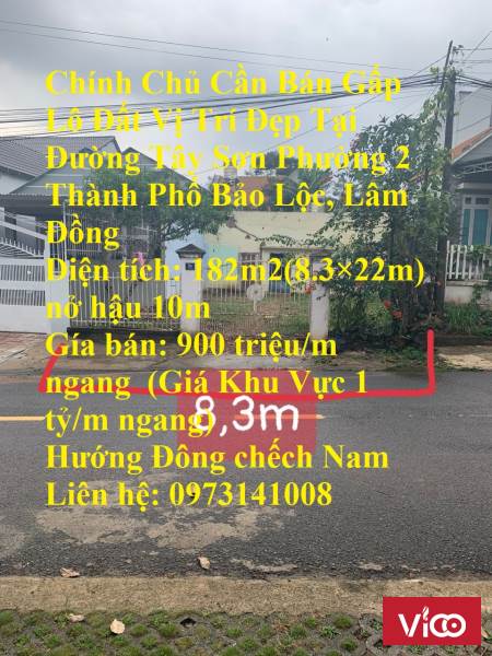 Chính Chủ Cần Bán Gấp Lô Đất Vị Trí Đẹp Tại Đường Tây Sơn Phường 2 Thành Phố Bảo Lộc, Lâm Đồng