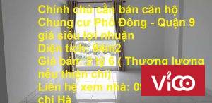 Chính chủ cần bán căn hộ Chung cư Phố Đông Quận 9 giá siêu lợi nhuận Diện tích 94m2 căn góc tầng