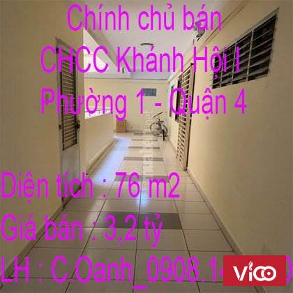 Chính chủ bán căn hộ Chung Cư Khánh Hội I, Phường 1, Quận 4, Tp.Hồ Chí Minh