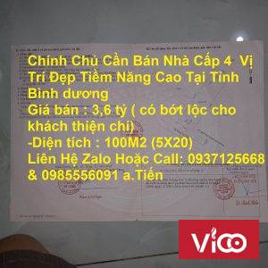 Chính Chủ Cần Bán Nhà Cấp 4 Vị Trí Đẹp Tiềm Năng Cao Tại Tỉnh Bình dương