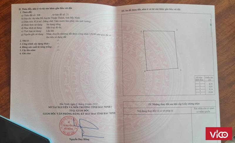 Chính chủ cần bán nhanh lô góc đẹp Thị trấn Hồ, Thuận Thành, Bắc Ninh, S85m, Giá 1,9x