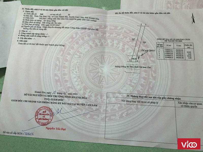 CẦN BÁN ĐẤT MT ĐƯỜNG NHỰA 12M ĐỒNG BÀ THÌN SUỐI CÁT CAM LÂMKHÁNH HÒA