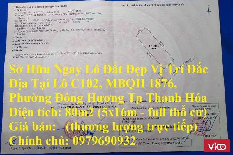 Sở Hữu Ngay Lô Đất Đẹp Vị Trí Đắc Địa Tại Phường Đông Hương Tp Thanh Hóa