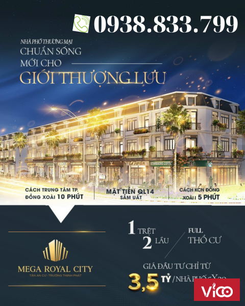 Shophouse nhà phố hạng sang 1 trệt 2 lầu DT 5 X 20 ngay trung tâm thành phố Đồng Xoài mặt tiền