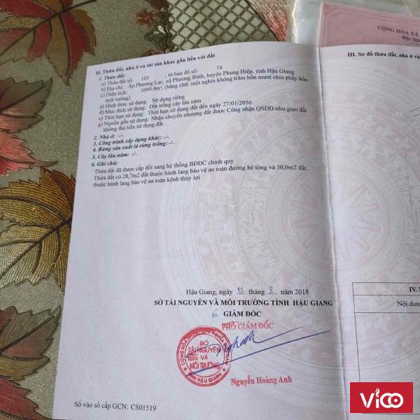 BÁN LÔ ĐẤT 2 MẶT CÁCH CHỢ 200M XÃ PHƯƠNG BÌNHHUYỆN PHỤNG HIỆPHẬU GIANG