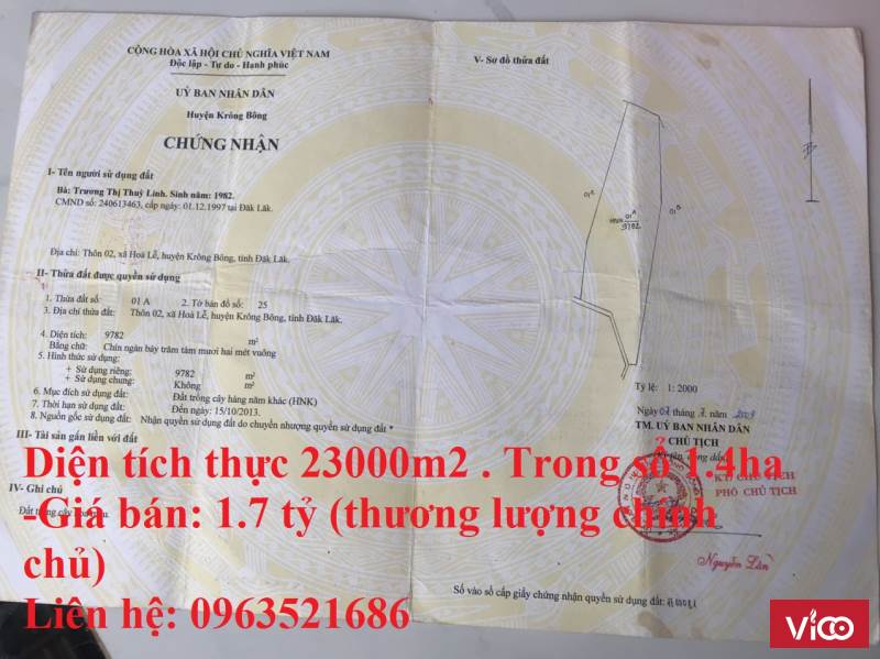 Hot Hot!!! Chính Chủ Cần Bán Gấp Lô Đất Đẹp Tại Xã Hòa Lễ Huyện Krông Bông Đắk LăK