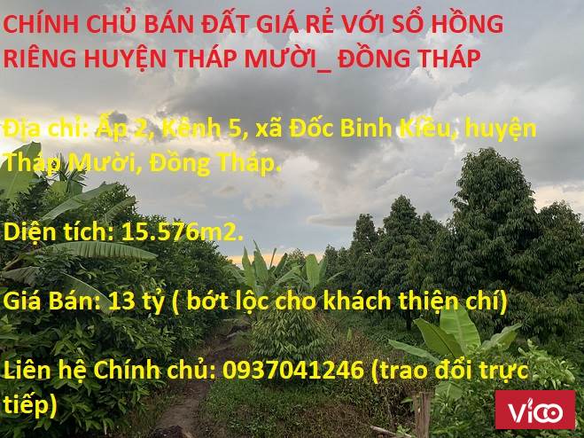 CHÍNH CHỦ BÁN ĐẤT GIÁ RẺ VỚI SỔ HỒNG RIÊNG HUYỆN THÁP MƯỜI_ ĐỒNG THÁP
