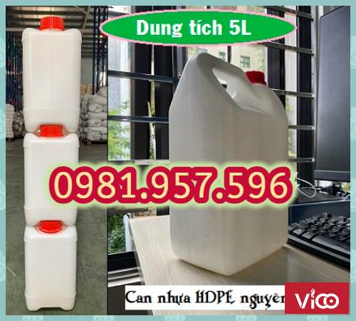 Can nhựa HDPE 5L, can nhựa đựng hóa chất 5L, can nhựa 5L