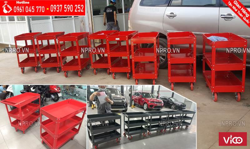 Xe đẩy, tủ đựng đồ nghề 3 ngăn di động Tủ đựng đồ nghề sửa xe máy, ô tô