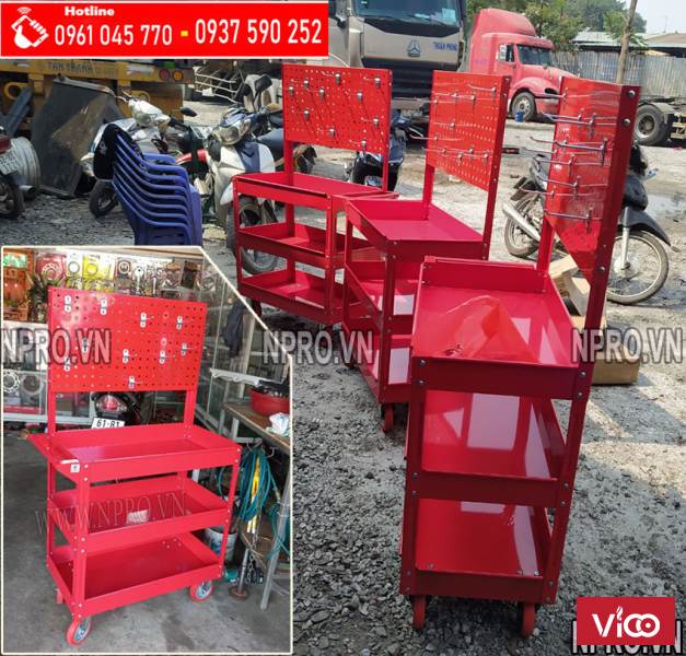 Xe đẩy, tủ đựng đồ nghề 3 ngăn di động Tủ đựng đồ nghề sửa xe máy, ô tô
