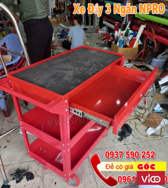Xe đẩy, tủ đựng đồ nghề 3 ngăn di động Tủ đựng đồ nghề sửa xe máy, ô tô