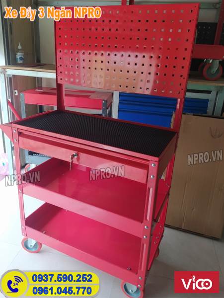 Xe đẩy, tủ đựng đồ nghề 3 ngăn di động Tủ đựng đồ nghề sửa xe máy, ô tô