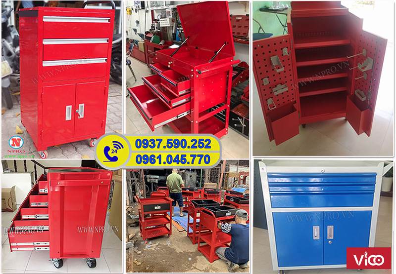 Xe đẩy, tủ đựng đồ nghề 3 ngăn di động Tủ đựng đồ nghề sửa xe máy, ô tô