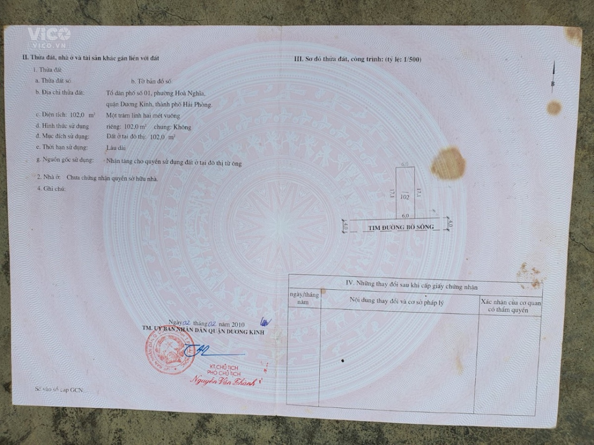 Chuyển nhượng 102m2 ngang 6m đường Sông He, Dương Kinh