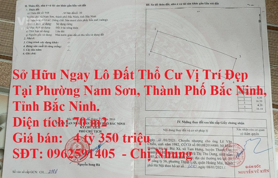Sở Hữu Ngay Lô Đất Thổ Cư Vị Trí Đẹp Tại Tỉnh Bắc Ninh.