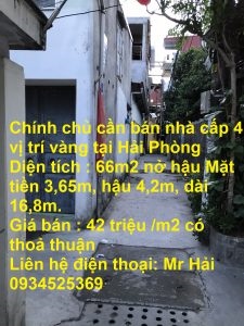 Chính chủ cần bán nhà cấp 4 vị trí vàng tại Hải Phòng