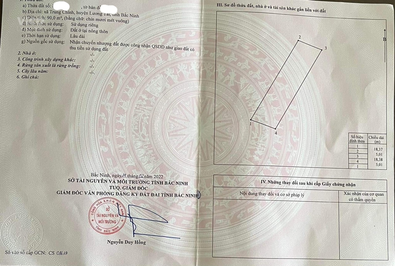 Chính Chủ Bán Gấp Lô Đất Mặt Tiền Vị Trí Đẹp Tại Xã Trung Chính, Huyện Lương Tài, Tỉnh Bắc Ninh.