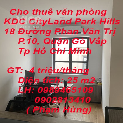 Cho thuê văn phòng KDC CityLand Park Hills từ 4tr