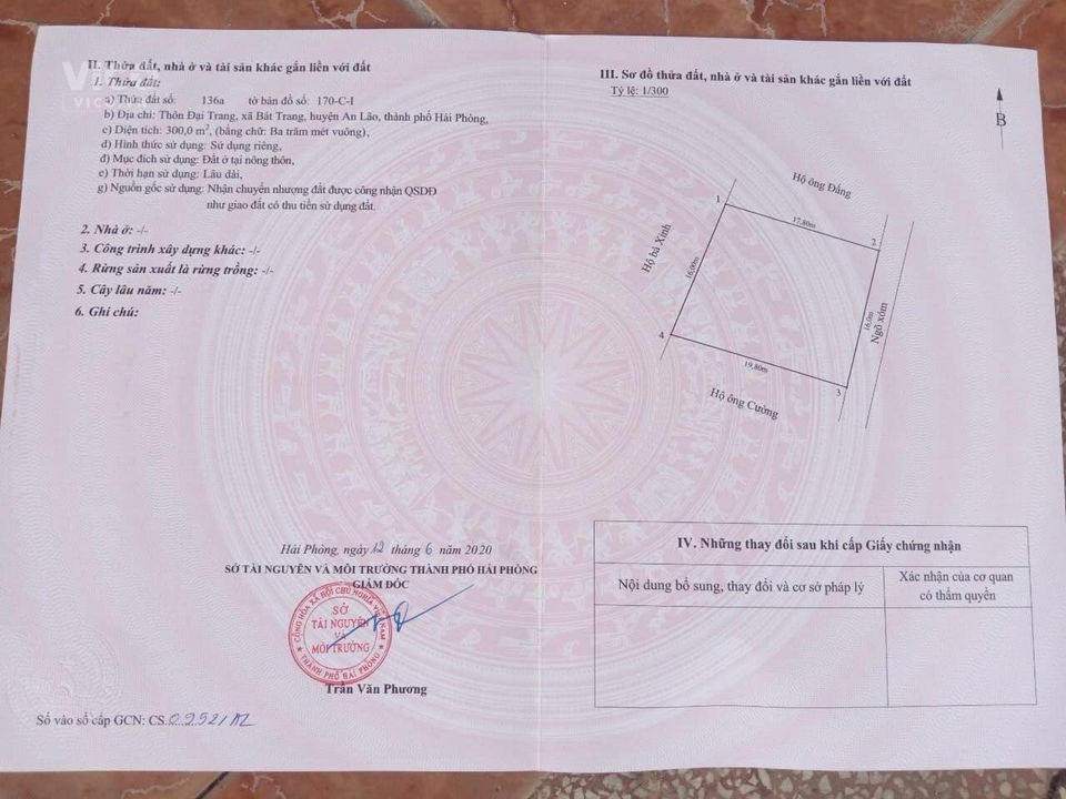 Gia đình cần tiền bán gấp 300m đất Bát Trang sát KCN Tràng Duệ 3 rẻ hơn thị trường 1tr/m