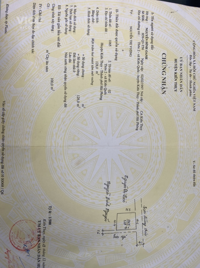 Cần Bán Gấp Lô Đất Tại xã Kiến Quốc, huyện Kiến Thuỵ, TP Hải Phòng.