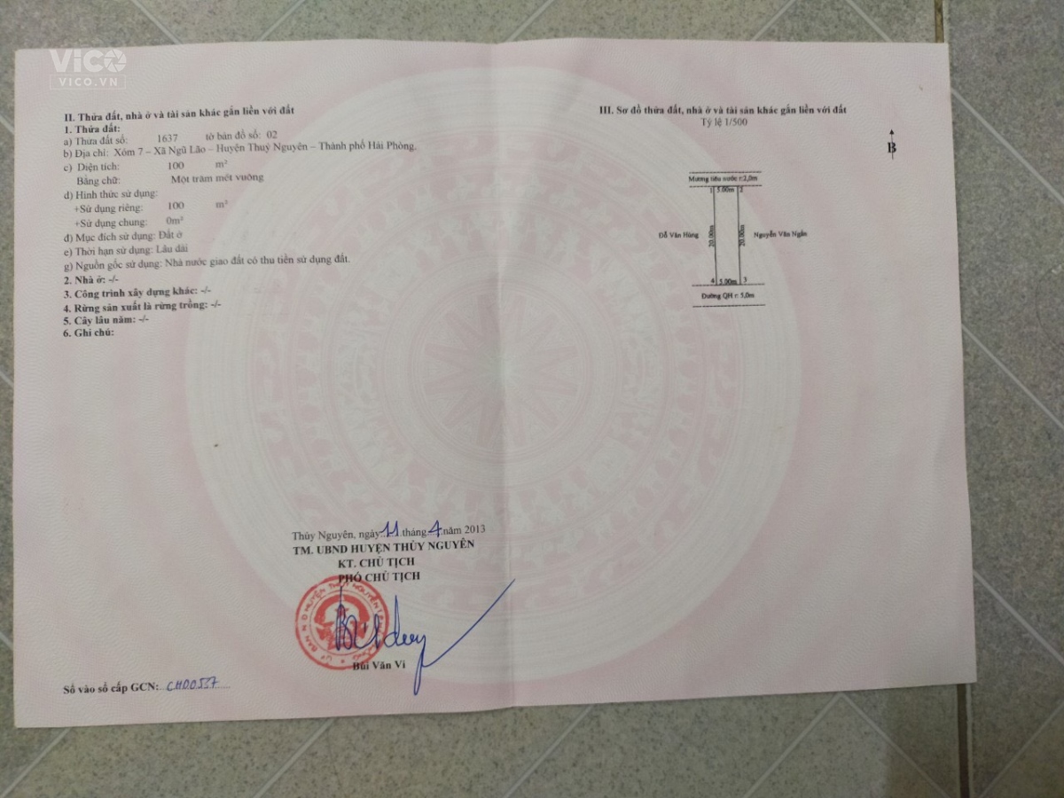 Bán lô mặt đường liên thôn Xóm 7 Ngũ lão Thủy Nguyên Hải Phòng