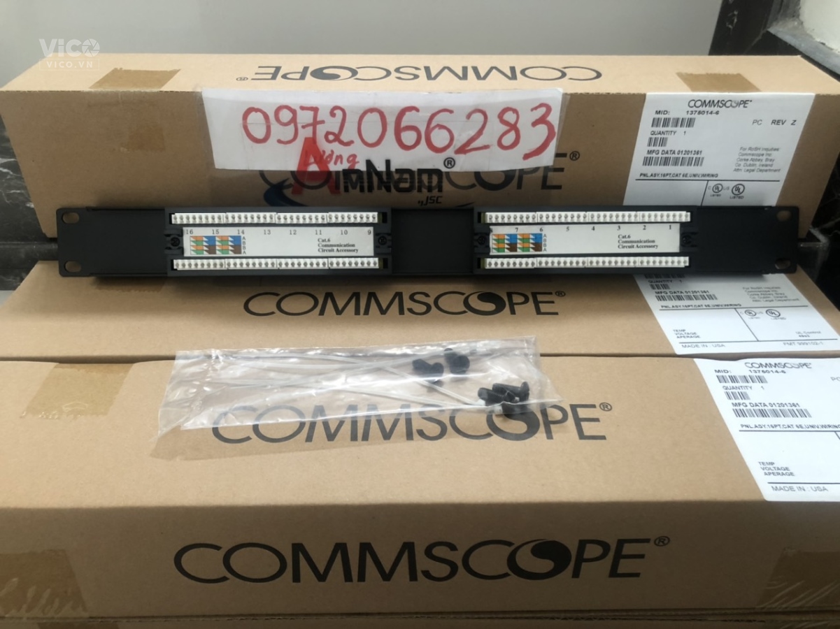 Thanh đấu nôi Patch panel Cat6 Commscope/Amp 16 port PN 13750146