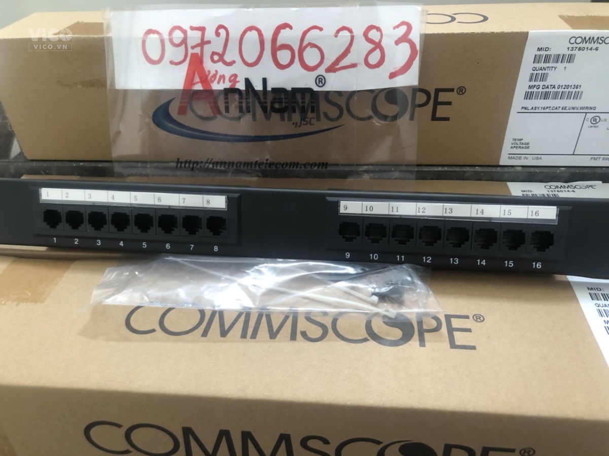 Thanh đấu nôi Patch panel Cat6 Commscope/Amp 16 port PN 13750146