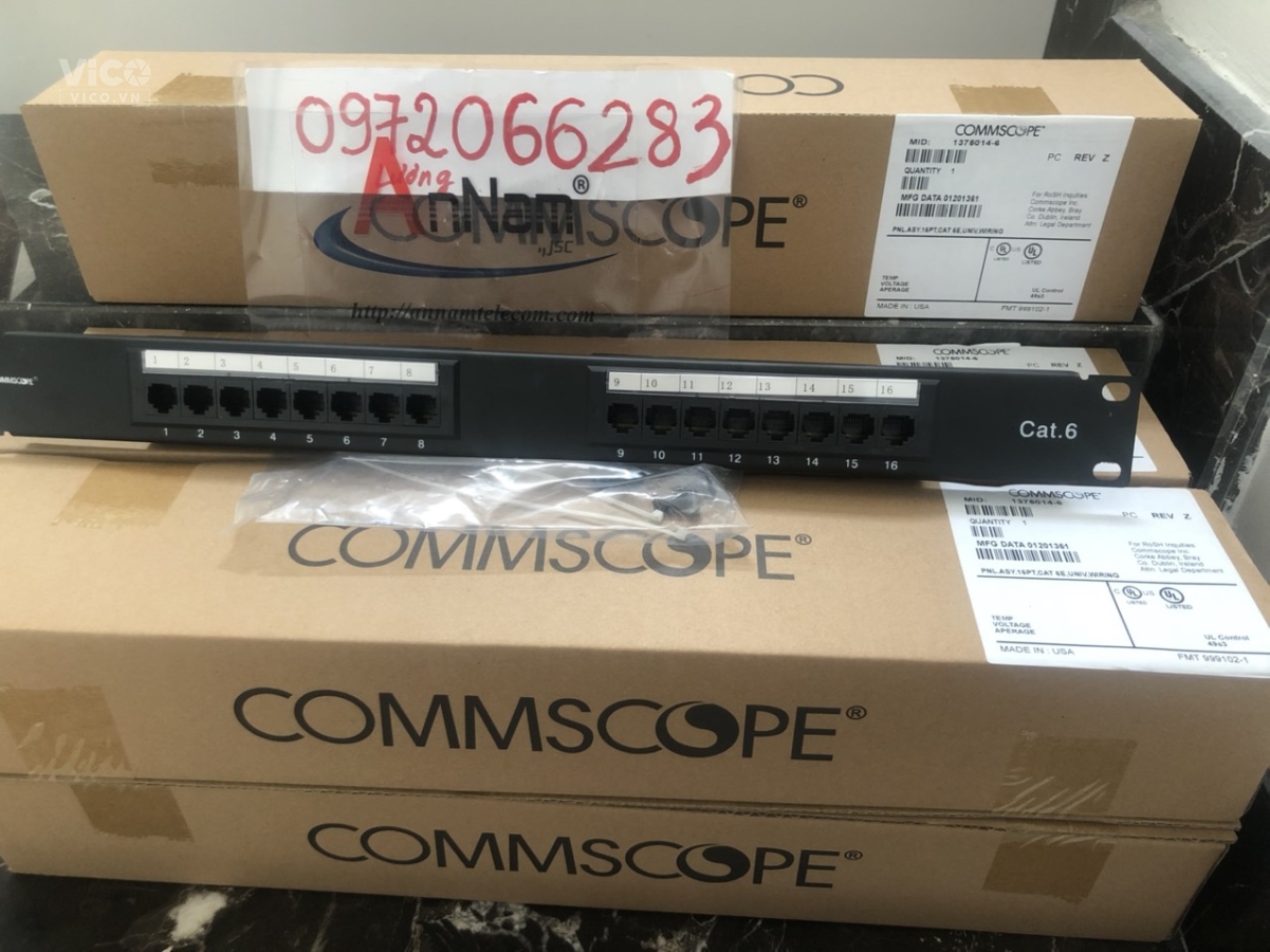 Thanh đấu nôi Patch panel Cat6 Commscope/Amp 16 port PN 13750146