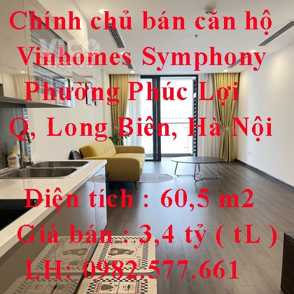 Chính chủ bán căn hộ Vinhomes Symphony 2 ngủ 2 wc chưa qua sử dụng