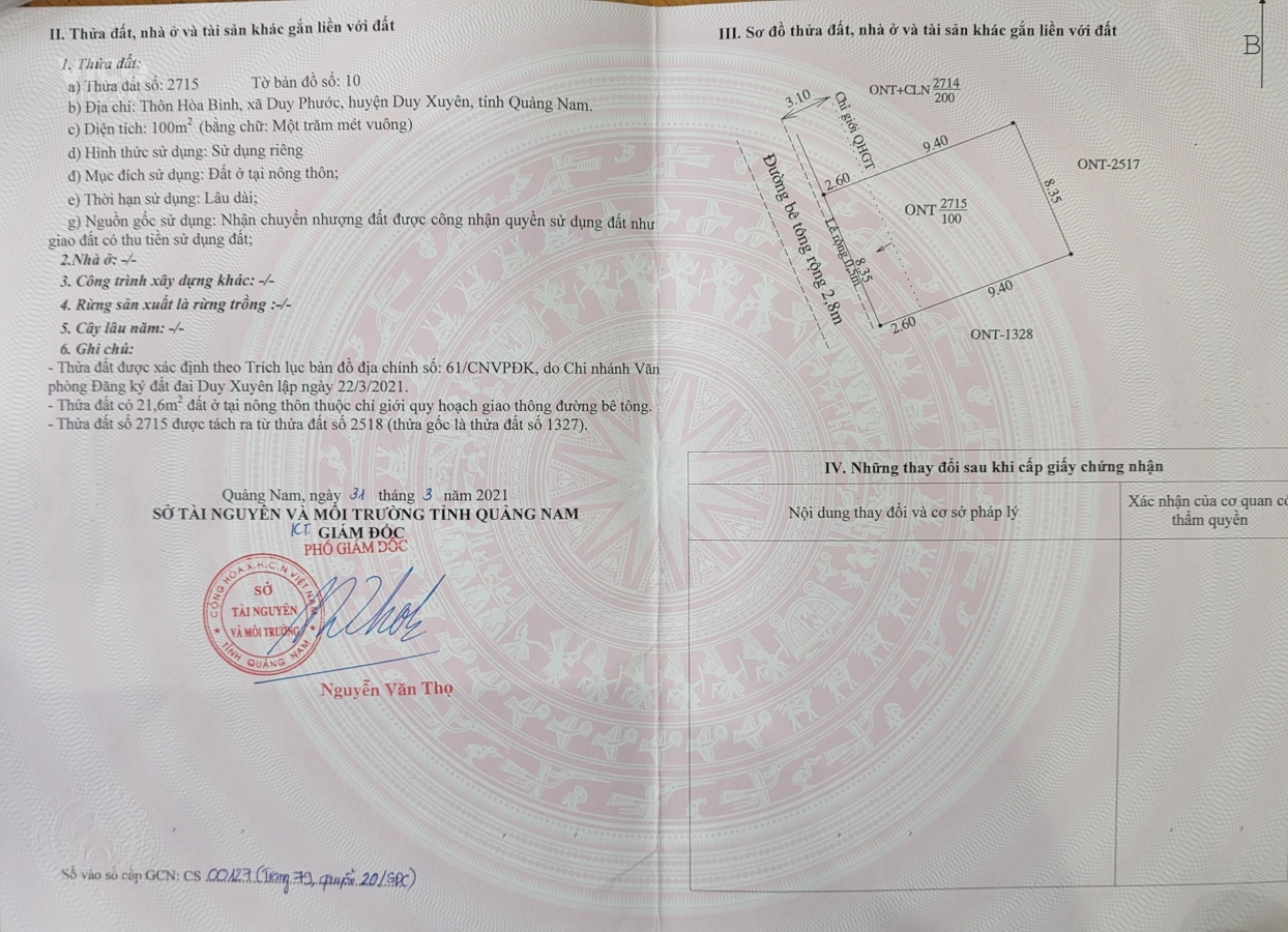 Đất Duy Phước, Duy Xuyên, Quảng Nam sổ hồng công chứng ngay
