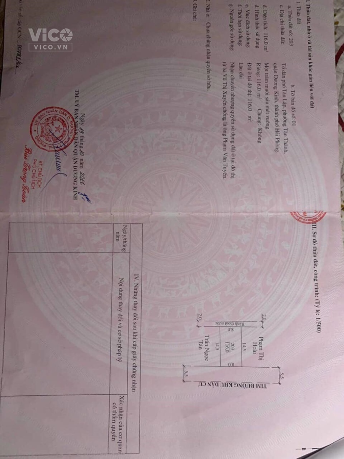 Mặt đường Vũ Thị Ngọc Toàn , Tân Thành , Dương Kinh , Hải Phòng 116m2 ngang 8m giá chỉ 1,890 tỷ