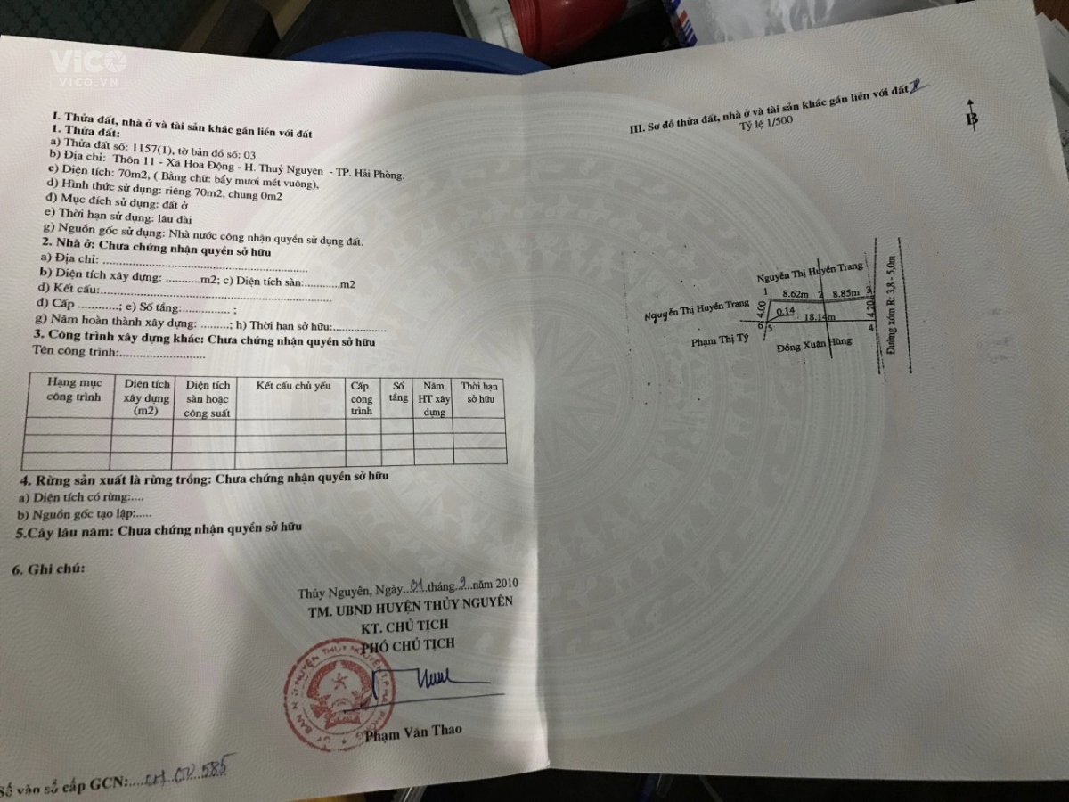 Bán đất thôn 11 xã Hoa Động, Thuỷ Nguyên, Hải Phòng